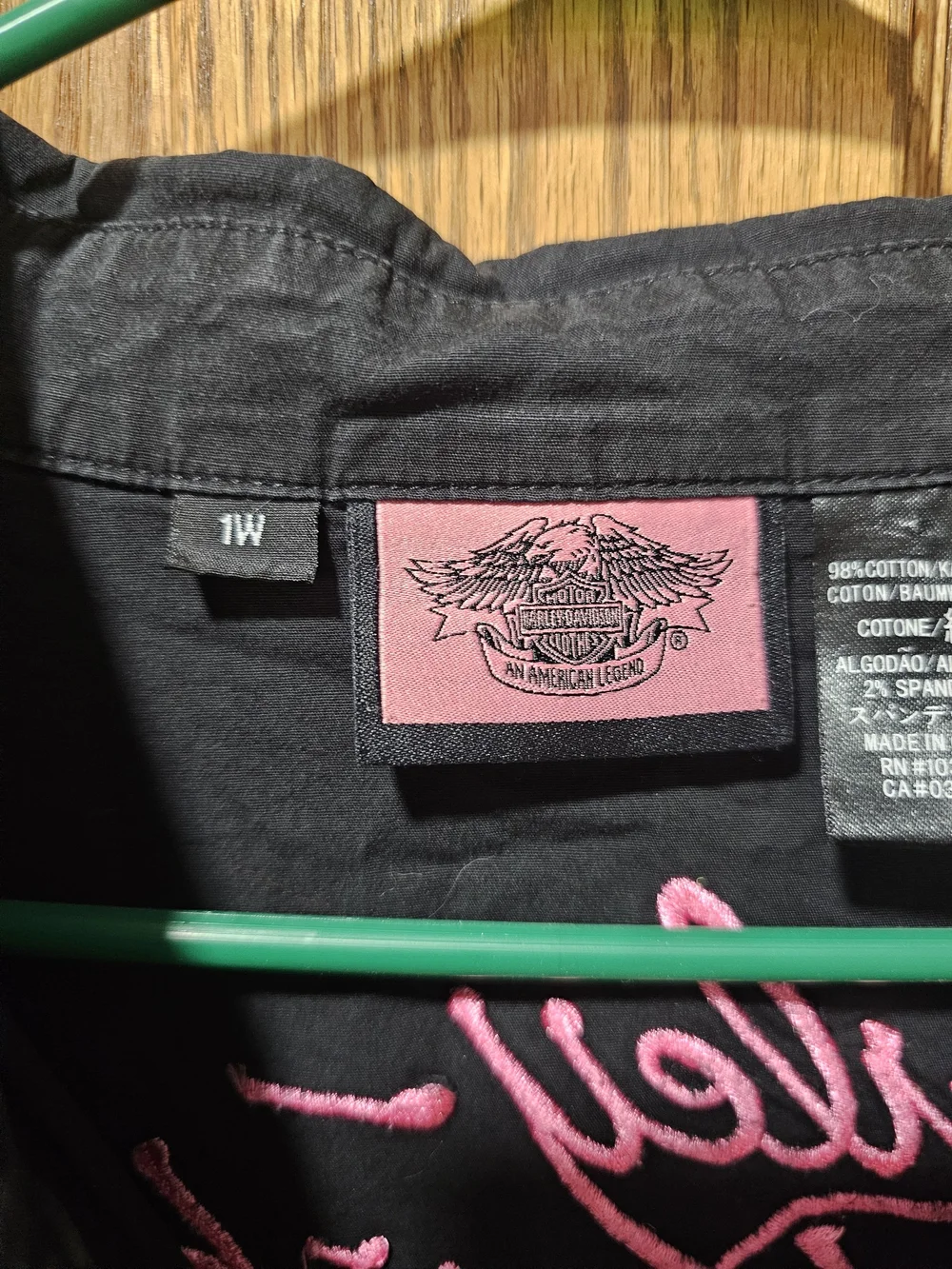Harley-Davidson Black Zip Front Shirt with Pink Piping